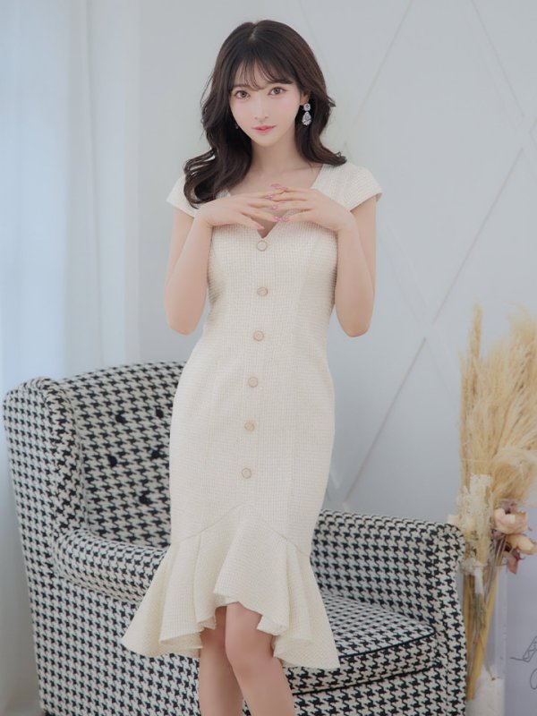 画像2: Lサイズあり【DEA./ディア】ラメ入りスプリングツイード/ マーメイド/ タイト/ ミディアム丈/ ワンピース/ キャバドレス【OF08】 (2)