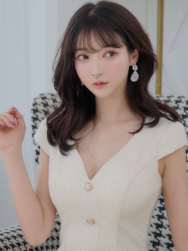 画像6: Lサイズあり【DEA./ディア】ラメ入りスプリングツイード/ マーメイド/ タイト/ ミディアム丈/ ワンピース/ キャバドレス【OF08】 (6)