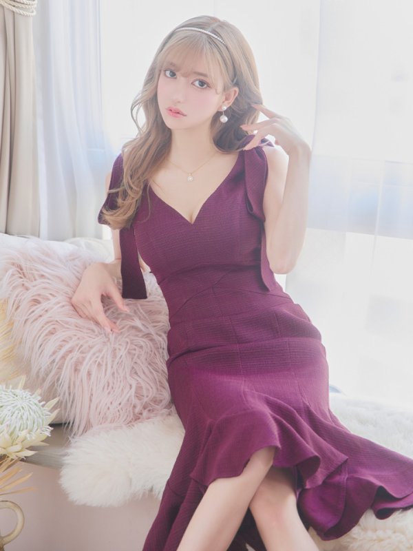 画像5: Lサイズあり【DEA./ディア】ショルダーリボン/ マーメイド/ ノースリーブ/ ワンカラー/ ミモレ丈/ ミディアムドレス/ キャバドレス【OF08】 (5)