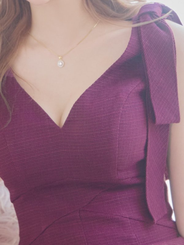 画像6: Lサイズあり【DEA./ディア】ショルダーリボン/ マーメイド/ ノースリーブ/ ワンカラー/ ミモレ丈/ ミディアムドレス/ キャバドレス【OF08】 (6)