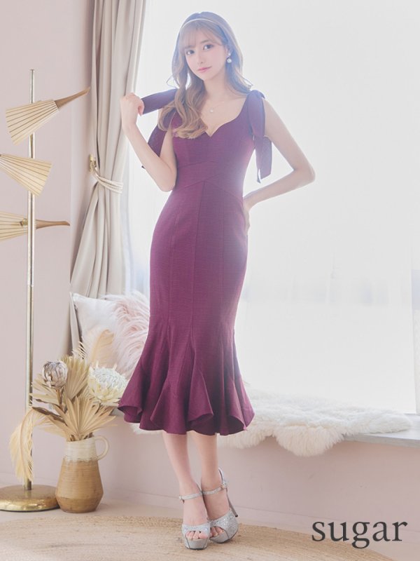 画像31: Lサイズあり【DEA./ディア】ショルダーリボン/ マーメイド/ ノースリーブ/ ワンカラー/ ミモレ丈/ ミディアムドレス/ キャバドレス【OF08】 (31)