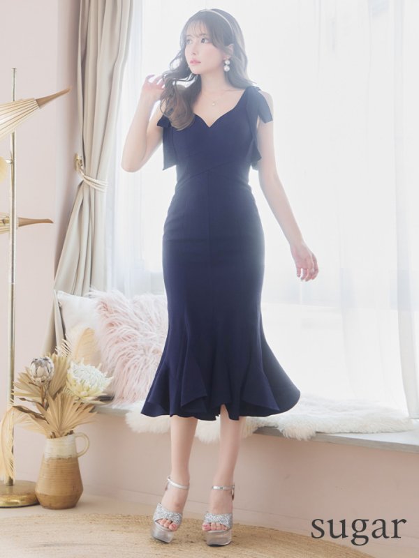 画像19: Lサイズあり【DEA./ディア】ショルダーリボン/ マーメイド/ ノースリーブ/ ワンカラー/ ミモレ丈/ ミディアムドレス/ キャバドレス【OF08】 (19)