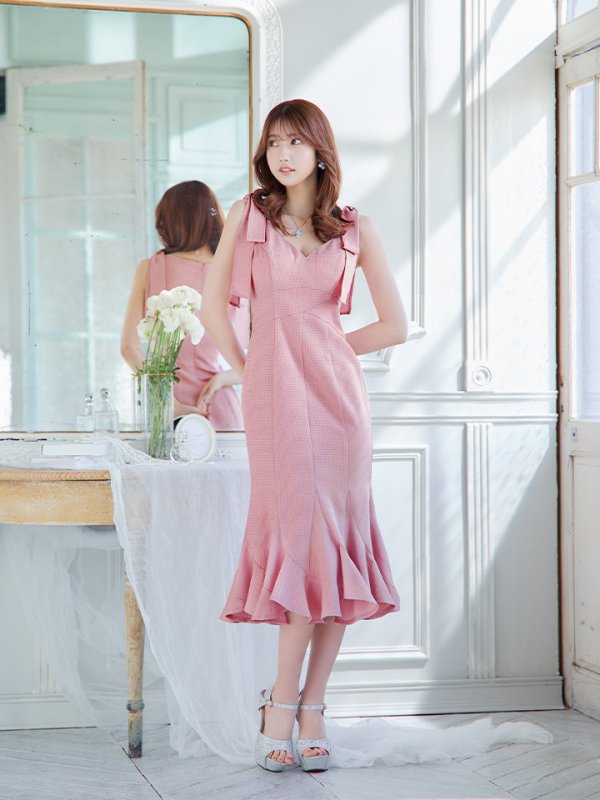 画像21: Lサイズあり【DEA./ディア】ショルダーリボン/ マーメイド/ ノースリーブ/ ワンカラー/ ミモレ丈/ ミディアムドレス/ キャバドレス【OF08】 (21)