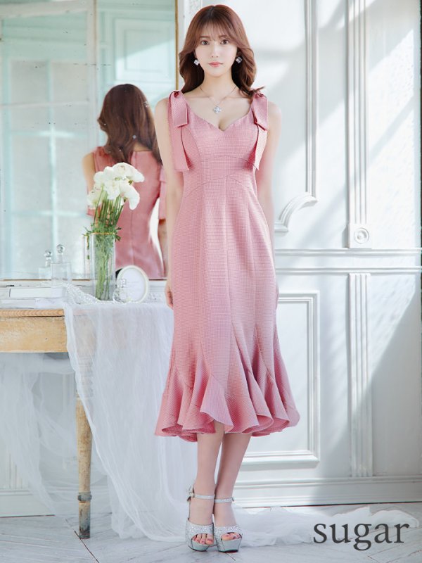 画像26: Lサイズあり【DEA./ディア】ショルダーリボン/ マーメイド/ ノースリーブ/ ワンカラー/ ミモレ丈/ ミディアムドレス/ キャバドレス【OF08】 (26)