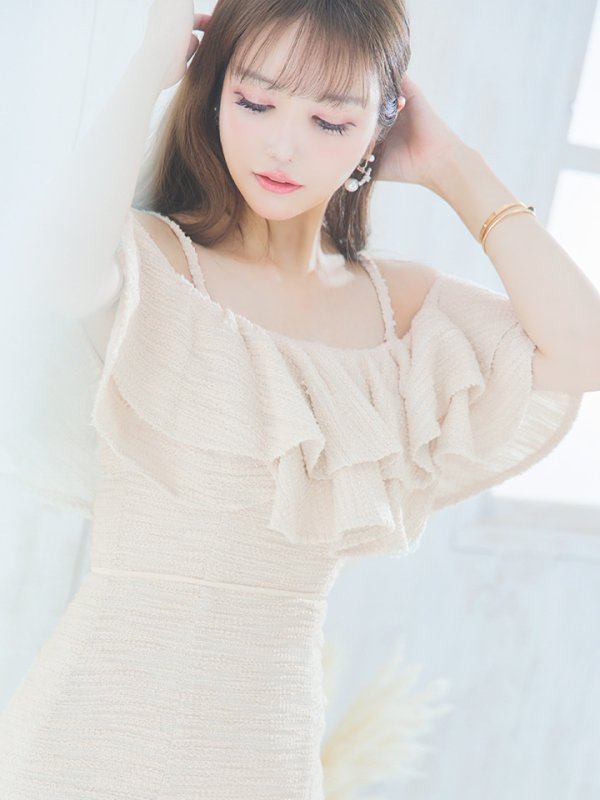 画像6: Lサイズあり【DEA./ディア】オフショル/ マーメード/ フリル/ ニット/ ツイード/ ミモレ丈/ ミディアムドレス/ キャバドレス【OF08】 (6)