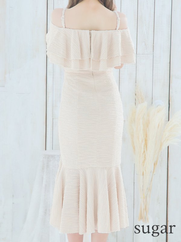 画像9: Lサイズあり【DEA./ディア】オフショル/ マーメード/ フリル/ ニット/ ツイード/ ミモレ丈/ ミディアムドレス/ キャバドレス【OF08】 (9)