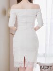 画像12: Lサイズあり【DEA. by ROBE de FLEURS/ディアバイローブドフルール】リブニット/ レース/ 半袖/ 五分袖/ 袖あり/ 膝丈/ タイト/ セットアップ/ ミディアムドレス/ キャバドレス[OF2] (12)