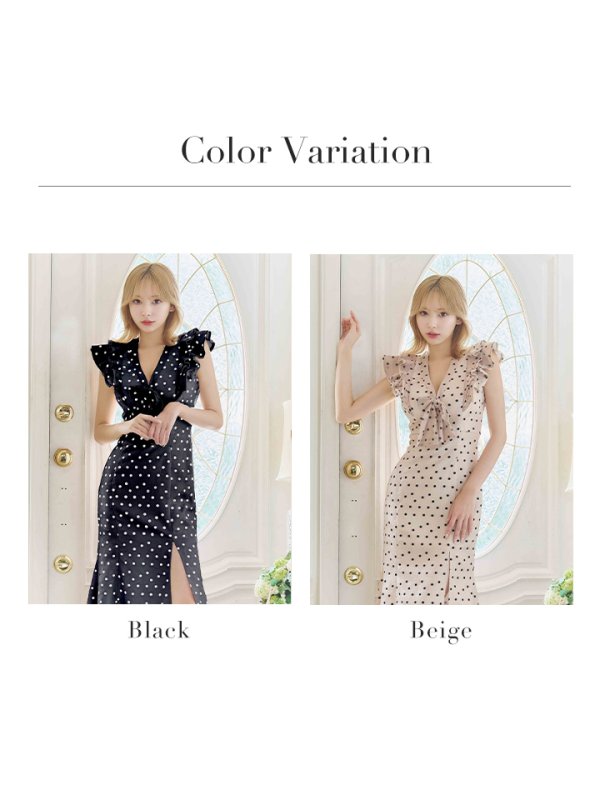 画像31: Lサイズあり【DEA./ディア】フリル/ リボン/ ドット/ マーメイド/ ミモレ丈/ ミディアムドレス/ キャバドレス【OF08】 (31)