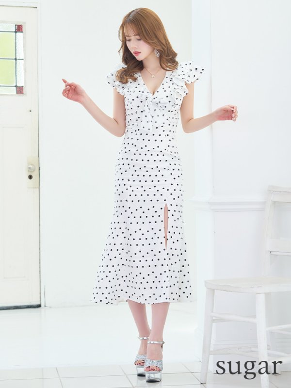 画像7: Lサイズあり【DEA./ディア】フリル/ リボン/ ドット/ マーメイド/ ミモレ丈/ ミディアムドレス/ キャバドレス【OF08】 (7)