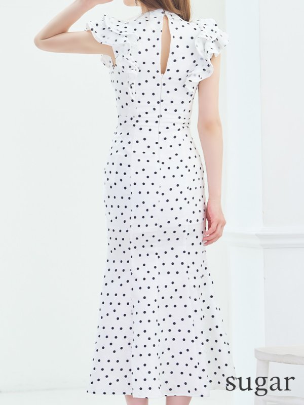 画像9: Lサイズあり【DEA./ディア】フリル/ リボン/ ドット/ マーメイド/ ミモレ丈/ ミディアムドレス/ キャバドレス【OF08】 (9)