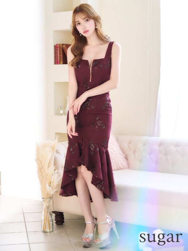 画像22: Lサイズあり【DEA./ディア】マーメイド/ フローラル/ バストジップ/ フリル/ テールカット/ ミディアムドレス/ キャバドレス【OF08】 (22)