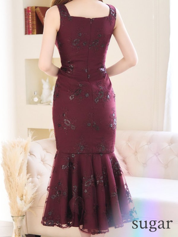 画像24: Lサイズあり【DEA./ディア】マーメイド/ フローラル/ バストジップ/ フリル/ テールカット/ ミディアムドレス/ キャバドレス【OF08】 (24)