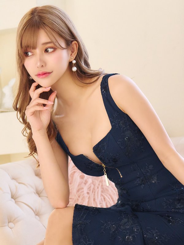 画像28: Lサイズあり【DEA./ディア】マーメイド/ フローラル/ バストジップ/ フリル/ テールカット/ ミディアムドレス/ キャバドレス【OF08】 (28)