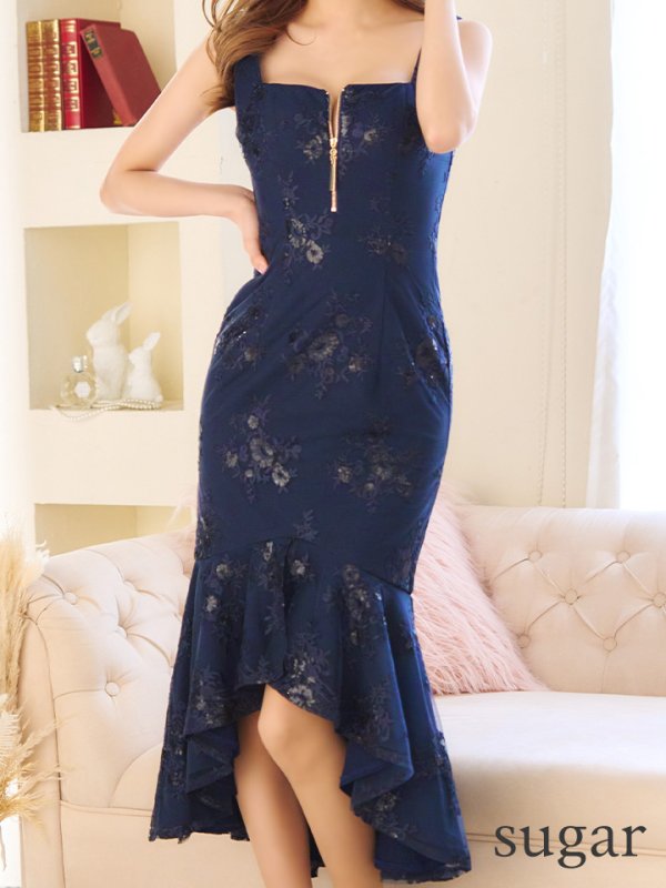 画像33: Lサイズあり【DEA./ディア】マーメイド/ フローラル/ バストジップ/ フリル/ テールカット/ ミディアムドレス/ キャバドレス【OF08】 (33)