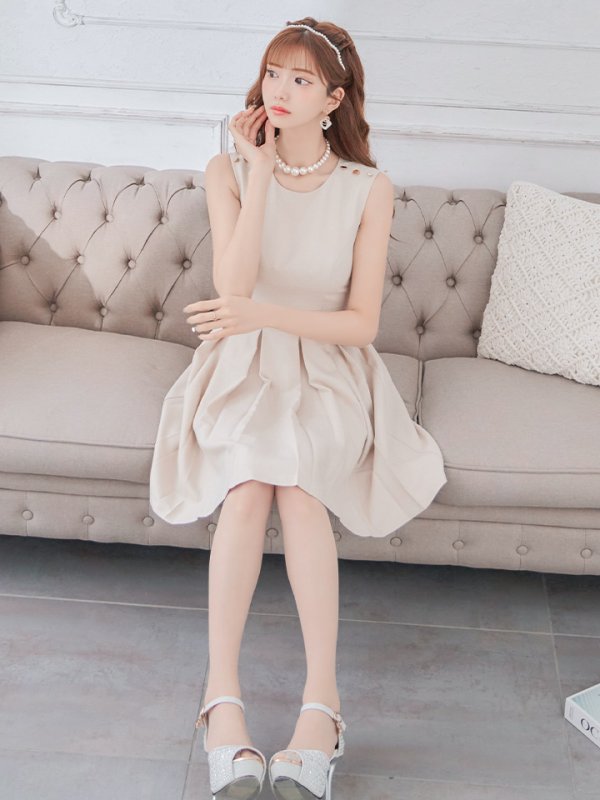 画像15: Lサイズあり【DEA./ディア】ワンカラー/ ノースリーブ/ ベルト付き/ プリーツ/ フレア/ ワンピース/ ミニドレス/ キャバドレス【OF08】 (15)