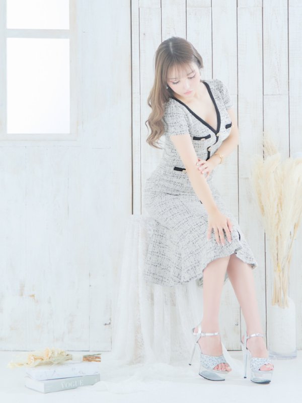 画像6: Lサイズあり【DEA./ディア】ツイードライクニット/ マーメード/ 半袖/ 袖あり/ ミモレ丈/ ミディアムドレス/ キャバドレス【OF08】 (6)