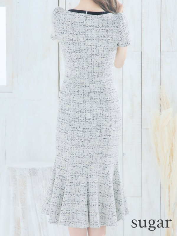 画像8: Lサイズあり【DEA./ディア】ツイードライクニット/ マーメード/ 半袖/ 袖あり/ ミモレ丈/ ミディアムドレス/ キャバドレス【OF08】 (8)