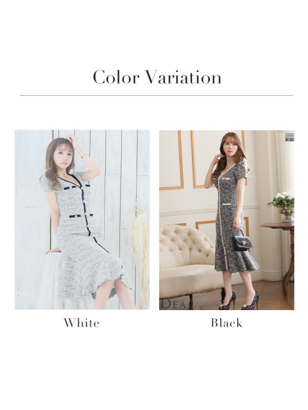 画像22: Lサイズあり【DEA./ディア】ツイードライクニット/ マーメード/ 半袖/ 袖あり/ ミモレ丈/ ミディアムドレス/ キャバドレス【OF08】 (22)