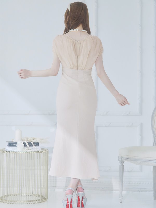 画像18: Lサイズあり【DEA./ディア】オーガンジー/ クラシカル/ ワンカラー/ ミモレ丈/ マーメイド/ ワンピース/ ロングドレス/ キャバドレス long[OF08] (18)