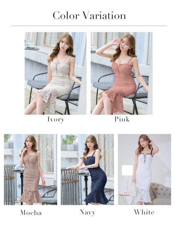 画像24: Lサイズあり【DEA./ディア】ケミカルレース/ フリル/ マーメイド/ ノースリーブ/ フロントジップ/ 膝丈/ ミディアムドレス/ キャバドレス【OF08】 (24)