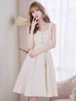 画像2: Lサイズあり【DEA. by ROBE de FLEURS/ディアバイローブドフルール】サマーツイード/ ビスチェ/ ノースリーブ/ ベルト付き/ 膝丈/ フレア/ ワンピース/ ミディアムドレス/ キャバドレス[OF2] (2)