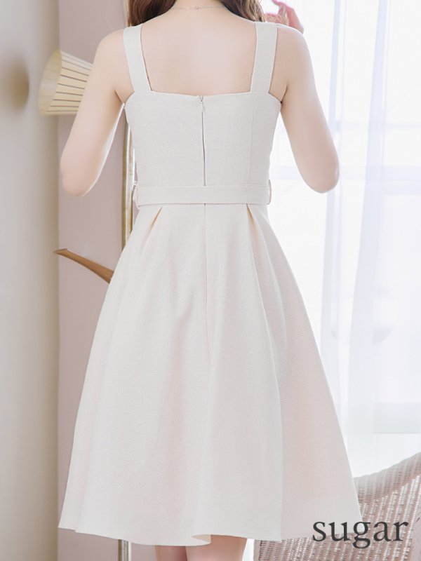 画像9: Lサイズあり【DEA./ディア】サマーツイード/ ビスチェ/ ノースリーブ/ ベルト付き/ 膝丈/ フレア/ ワンピース/ ミディアムドレス/ キャバドレス【OF08】 (9)