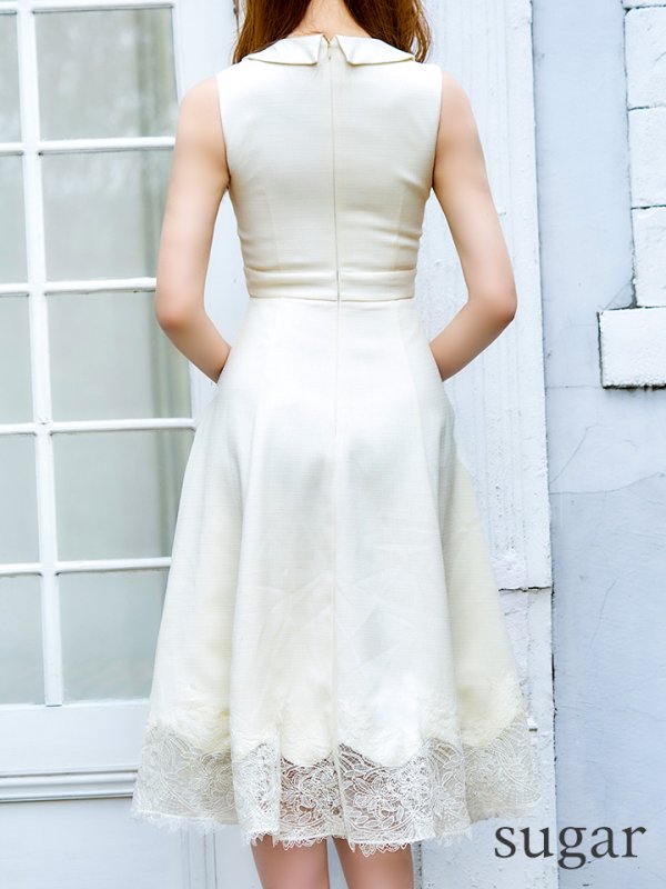 画像12: XS-Lサイズあり【DEA./ディア】裾レース/ ノースリーブ/ サマーツイード/ フレア/ ミディアムドレス/ キャバドレス【OF08】 (12)