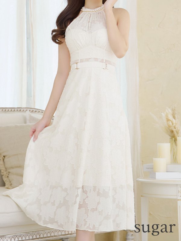 画像16: Lサイズあり【DEA./ディア】ホルターネック/ バックリボン/ レース/ フレア/ ワンピース/ ミモレ丈/ ミディアムドレス/ キャバドレス long【OF08】 (16)