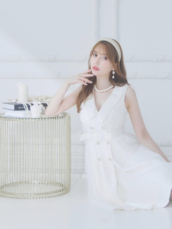 画像5: Lサイズあり【DEA./ディア】トレンチ/ ツイード/ ノースリーブ/ 膝丈/ Aライン/ フレア/ ワンピース/ ミディアムドレス/ キャバドレス【OF08】 (5)