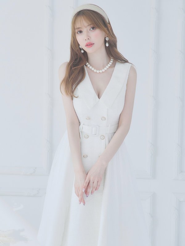 画像9: Lサイズあり【DEA./ディア】トレンチ/ ツイード/ ノースリーブ/ 膝丈/ Aライン/ フレア/ ワンピース/ ミディアムドレス/ キャバドレス【OF08】 (9)