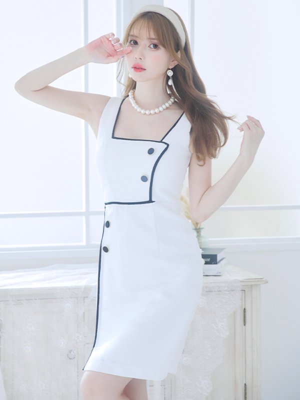 画像11: 【DEA./ディア】パイピング/ ツイード/ ワンカラー/ ノースリーブ/ タイト/ 膝丈/ ミディアムドレス/ キャバドレス【OF08】 (11)