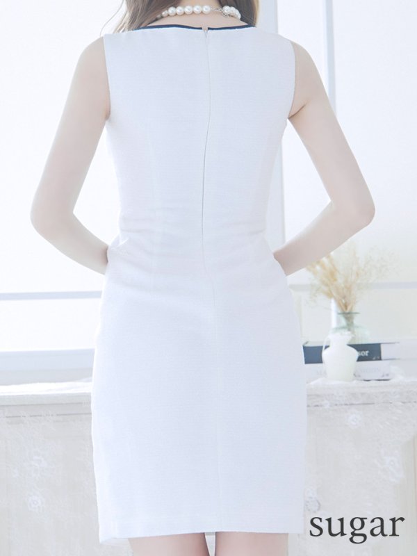 画像14: 【DEA./ディア】パイピング/ ツイード/ ワンカラー/ ノースリーブ/ タイト/ 膝丈/ ミディアムドレス/ キャバドレス【OF08】 (14)