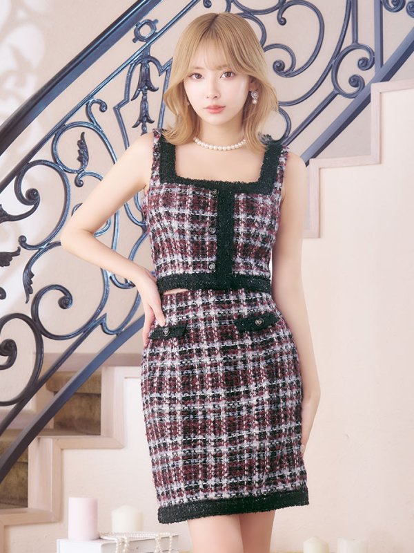 画像5: XS-Lサイズあり【DEA./ディア】ツイード/ ボタン/ スクエアネック/ セットアップ/ Aライン/ ミニドレス/ キャバドレス【OF08】 (5)