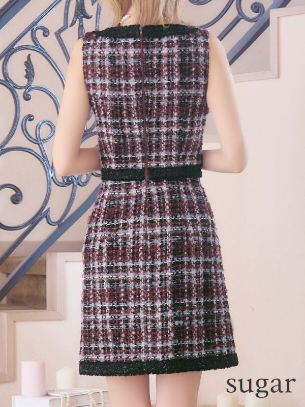 画像9: XS-Lサイズあり【DEA./ディア】ツイード/ ボタン/ スクエアネック/ セットアップ/ Aライン/ ミニドレス/ キャバドレス【OF08】 (9)