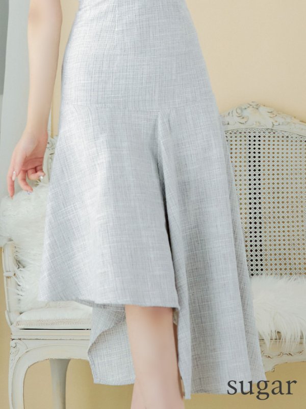 画像11: Lサイズあり【DEA./ディア】ラメツイード/ オーガンジー/ ハイネック/ ノースリーブ/ 膝丈/ アシンメトリー/ ワンピース/ ミディアムドレス/ キャバドレス【OF08】 (11)