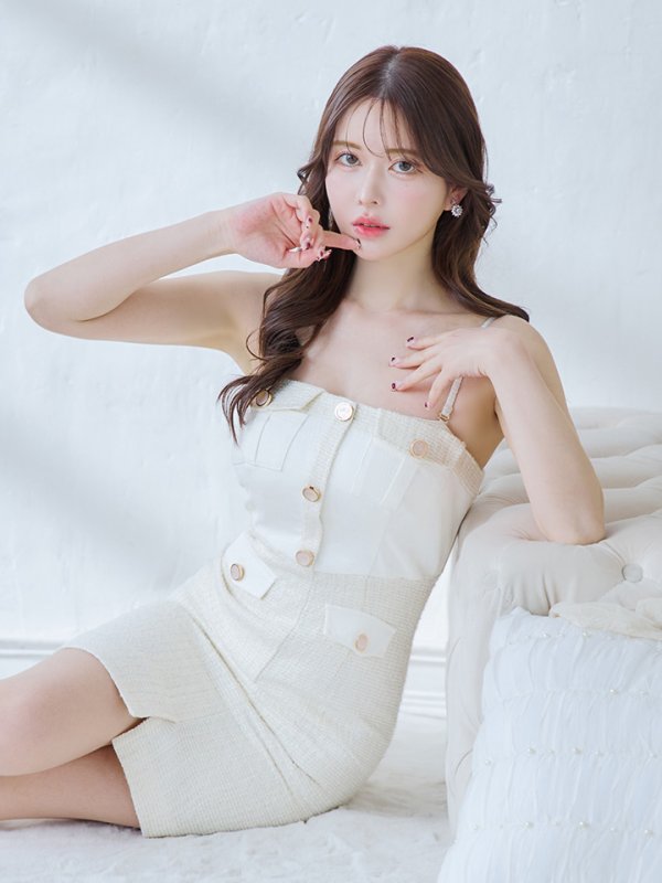 画像2: 【DEA./ディア】スプリングツイード/ デニムスプリングツイード/ キャミソール/ タイト/ ミニドレス/ キャバドレス【OF08】 (2)