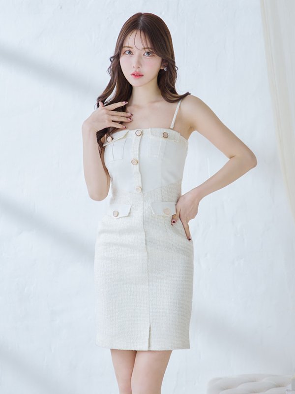 画像4: 【DEA./ディア】スプリングツイード/ デニムスプリングツイード/ キャミソール/ タイト/ ミニドレス/ キャバドレス【OF08】 (4)