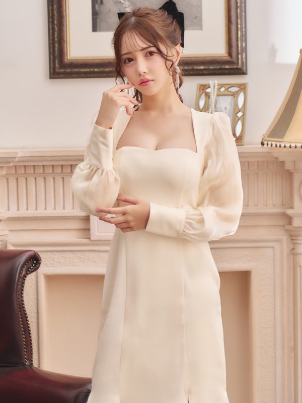 画像5: Lサイズあり【DEA./ディア】マーメイド/ オーガンジースリーブ/ スクエアネック/ サマー/ サテン/ ワンピース/ ロングドレス/ キャバドレス long[OF08] (5)