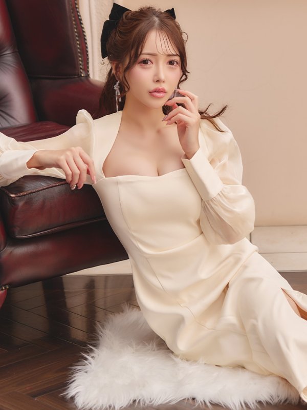 画像6: Lサイズあり【DEA./ディア】マーメイド/ オーガンジースリーブ/ スクエアネック/ サマー/ サテン/ ワンピース/ ロングドレス/ キャバドレス long[OF08] (6)