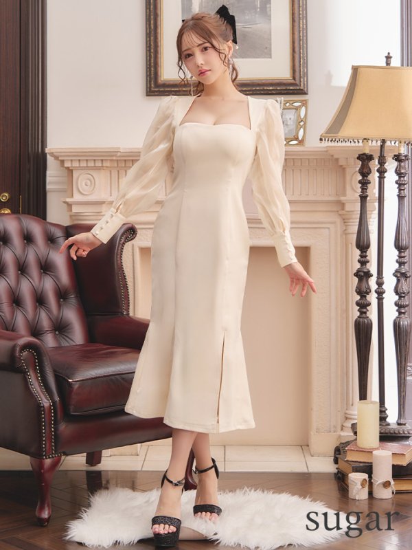 画像10: Lサイズあり【DEA./ディア】マーメイド/ オーガンジースリーブ/ スクエアネック/ サマー/ サテン/ ワンピース/ ロングドレス/ キャバドレス long[OF08] (10)