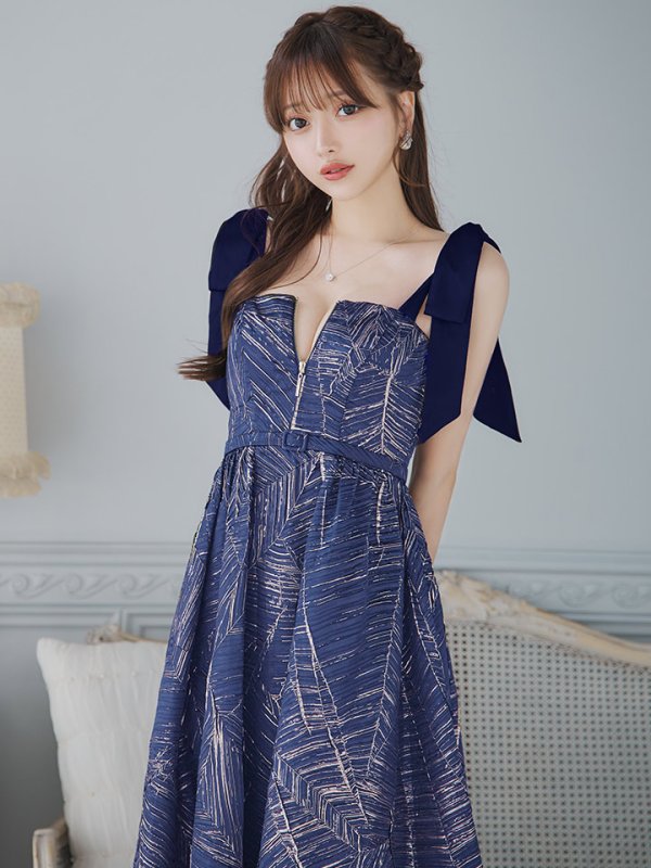 画像15: Lサイズあり【DEA./ディア】ジャガード/ フレア/ サテンリボン/ ミモレ丈/ ミディアムドレス/ キャバドレス【OF08】 (15)