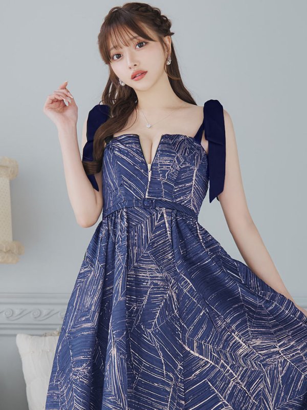 画像16: Lサイズあり【DEA./ディア】ジャガード/ フレア/ サテンリボン/ ミモレ丈/ ミディアムドレス/ キャバドレス【OF08】 (16)