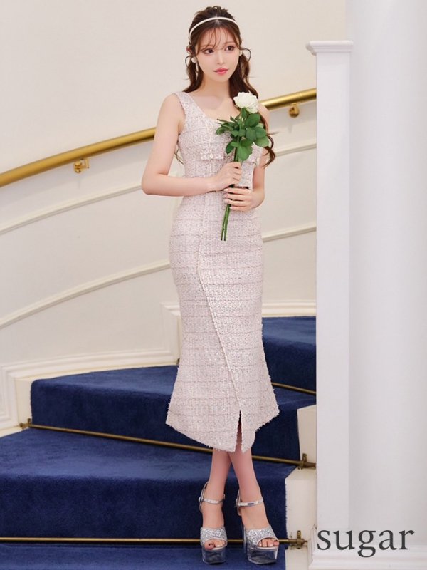 画像7: Lサイズあり【DEA./ディア】マーメイド/ ツイード/ ノースリーブ/ セットアップ/ ミディアムドレス/ キャバドレス【OF08】 (7)