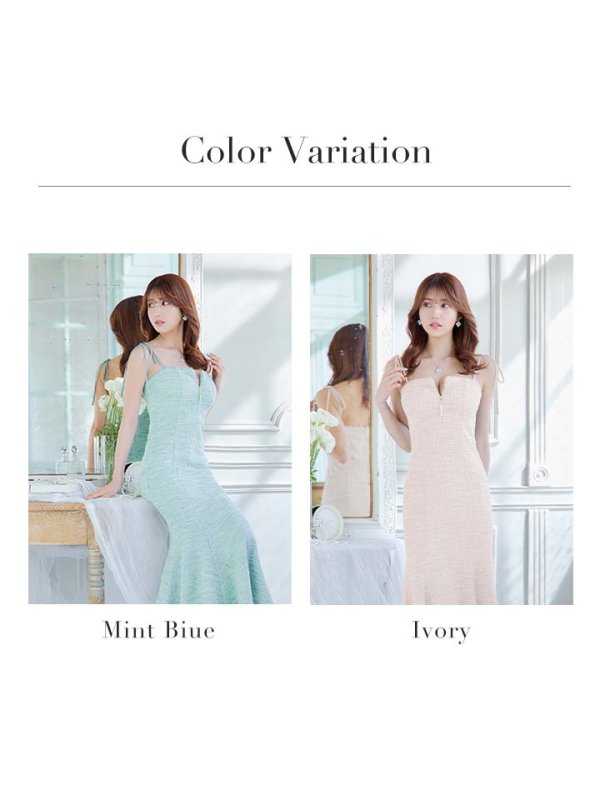 画像25: Lサイズあり【DEA./ディア】肩紐リボン/ ニットツイード/ マーメイド/ ミディアムドレス/ キャバドレス【OF08】 (25)