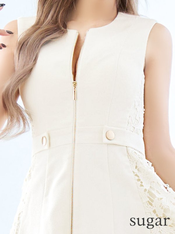 画像10: Lサイズあり【DEA./ディア】サイドレース/ ノースリーブ/ フロントジップ/ フレア/ ミニドレス/ キャバドレス【OF08】 (10)