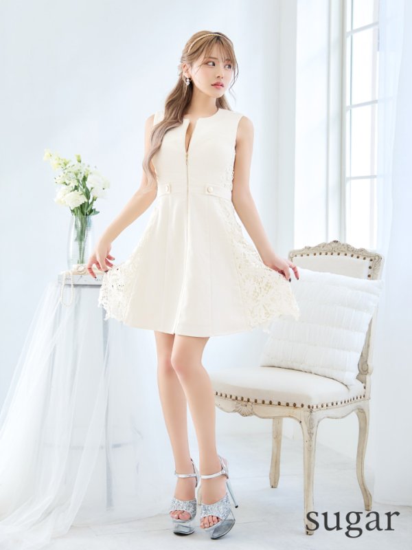 画像7: Lサイズあり【DEA./ディア】サイドレース/ ノースリーブ/ フロントジップ/ フレア/ ミニドレス/ キャバドレス【OF08】 (7)