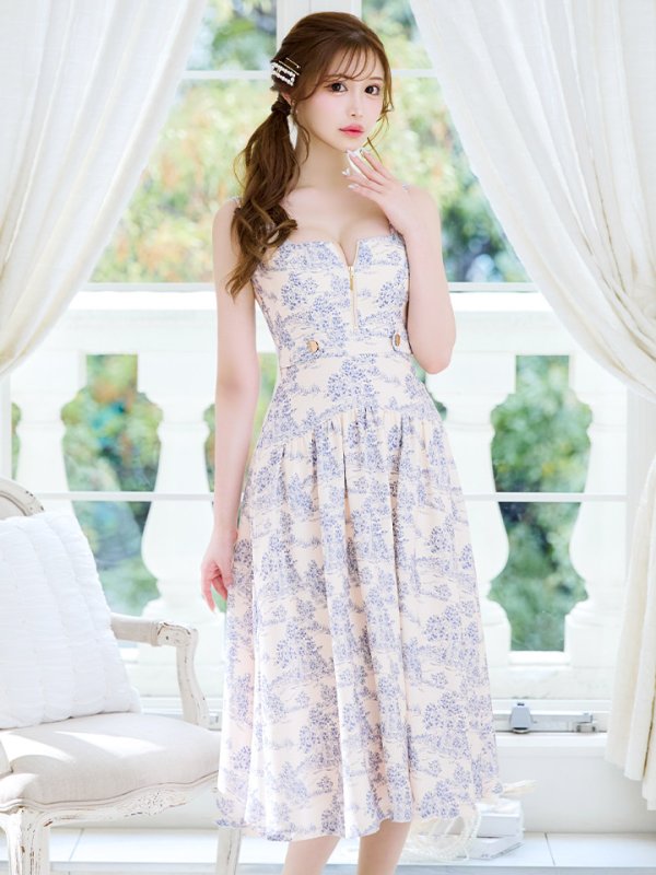 画像2: Lサイズあり【DEA./ディア】ジャガード/ バストジッパー/ フレア/ ロング/ ミディアムドレス/ キャバドレス[OF08] (2)