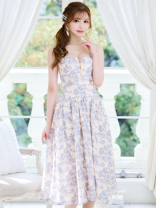 画像4: Lサイズあり【DEA./ディア】ジャガード/ バストジッパー/ フレア/ ロング/ ミディアムドレス/ キャバドレス[OF08] (4)