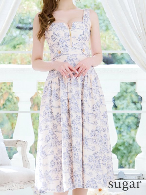 画像8: Lサイズあり【DEA./ディア】ジャガード/ バストジッパー/ フレア/ ロング/ ミディアムドレス/ キャバドレス[OF08] (8)