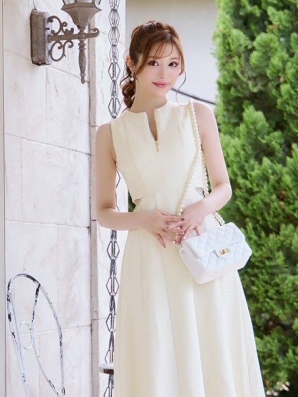 画像10: Lサイズあり【DEA./ディア】ウエストスリット/ ノースリーブ/ シンプル/ フレア/ ミモレ丈/ ミディアムドレス/ キャバドレス[OF08] (10)